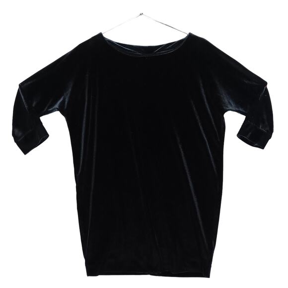 New York and Company Tunic Size Small Black Velvet 3/4 Sleeve Wide Neckline - Picture 2 of 7